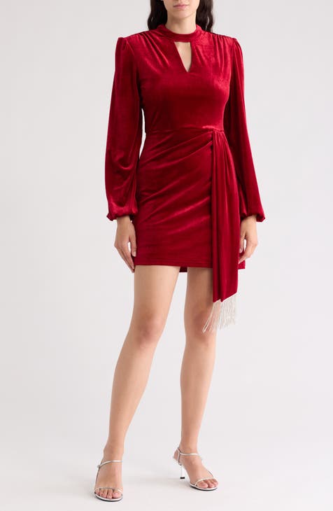 Keyhole Long Sleeve Velvet Minidress