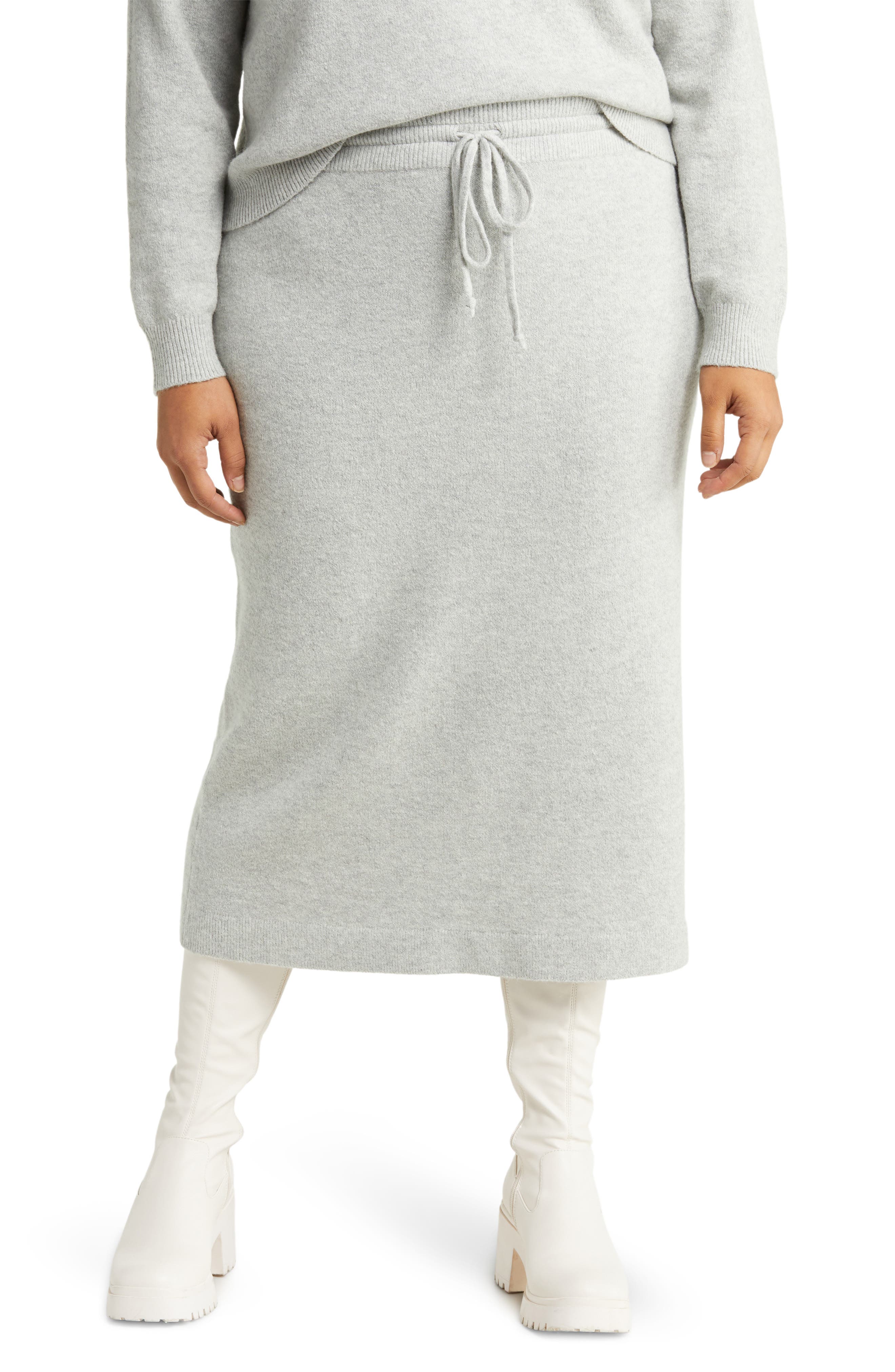 Treasure \u0026 Bond Drawstring Waist Sweater Skirt in Grey Heather at Nordstrom, Size 1x