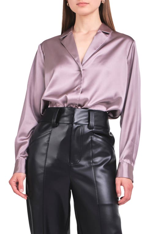 Endless Rose Satin Button-Up Blouse Taupe at Nordstrom,
