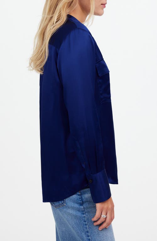 Shop Madewell Silk Flap Pocket Button-up Shirt In Deep Cobalt