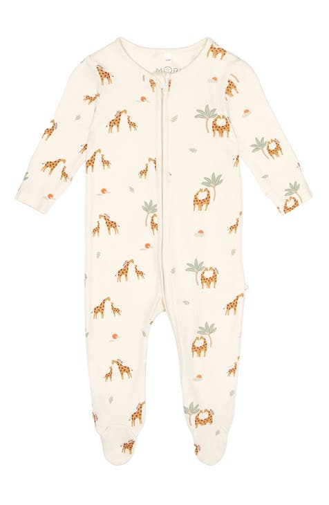 Clever Zip Giraffe Print Fitted One-Piece Pajamas (Baby)