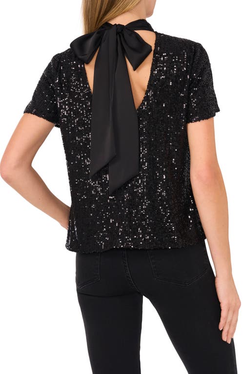 Shop Cece Sequin Mock Neck Top In Rich Black