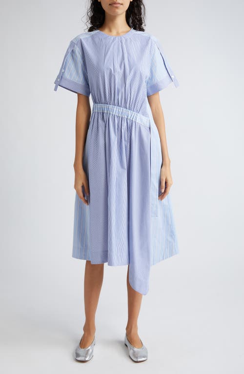 Mixed Stripe Asymmetric Cotton Midi Dress in Oxford Blue Multi