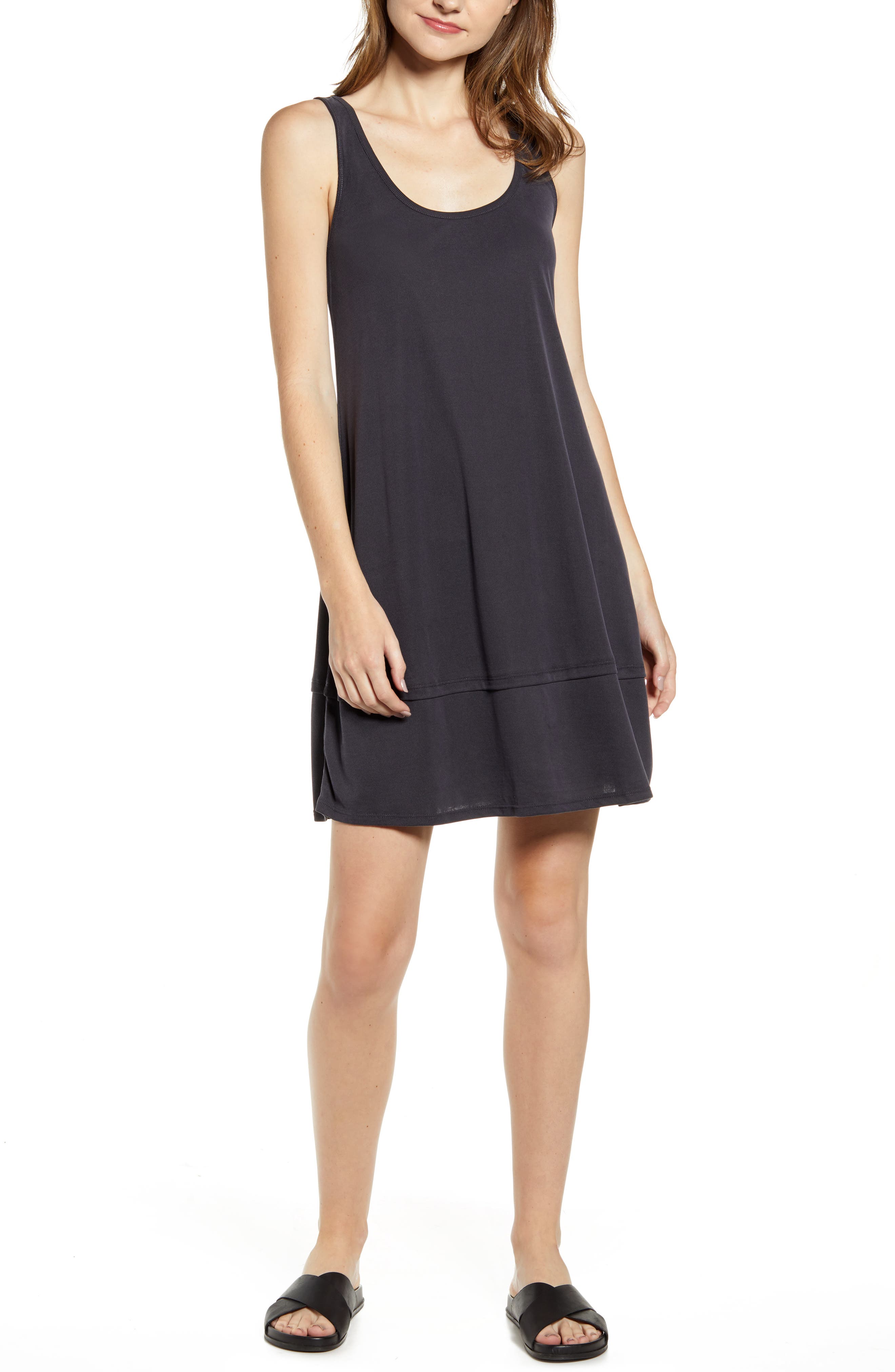 Splendid Washed Ribbed Jersey Dress, Black