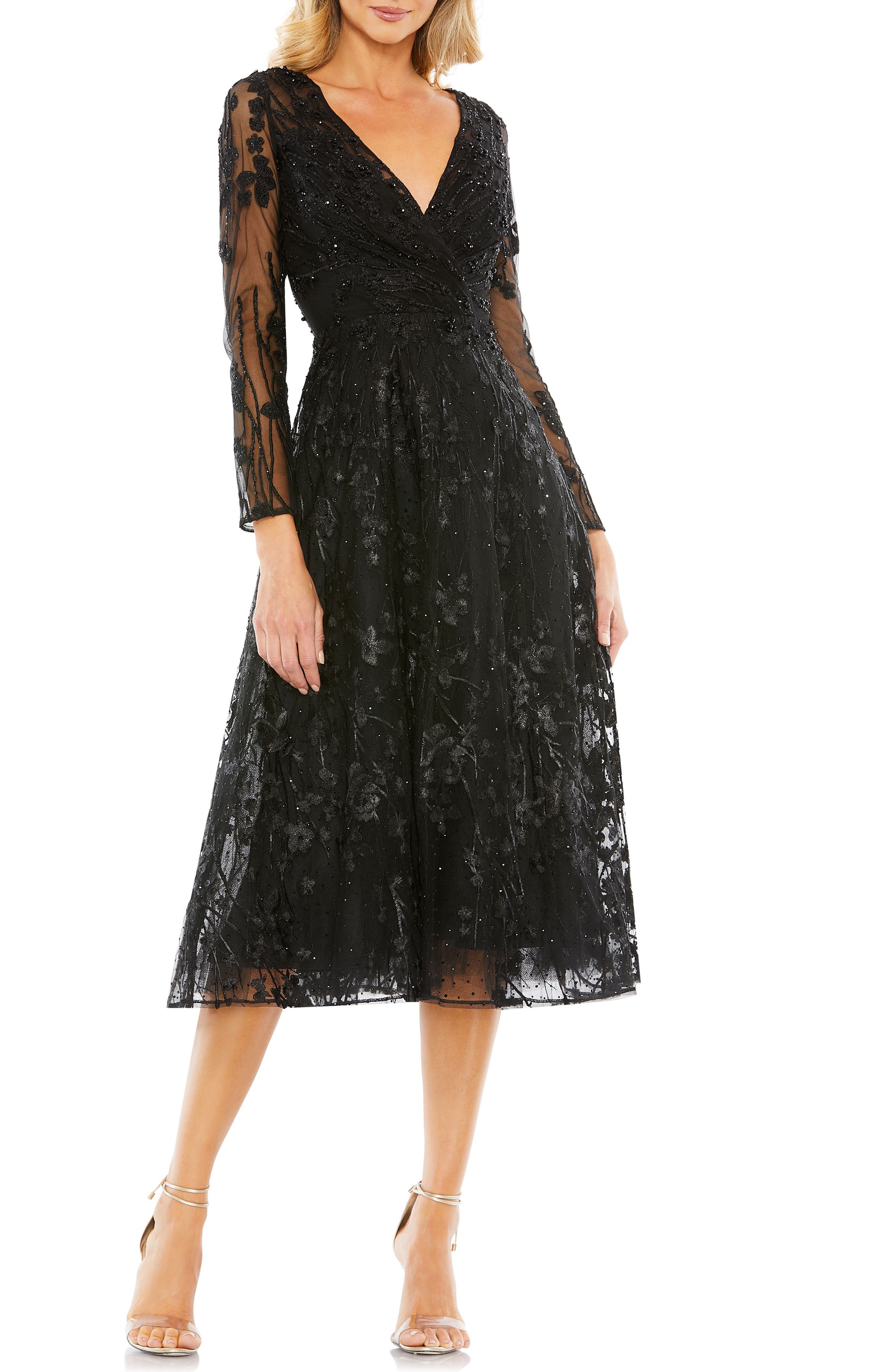 Mac Duggal Embellished Floral Lace Long Sleeve Fit & Flare Cocktail Dress |  Nordstrom