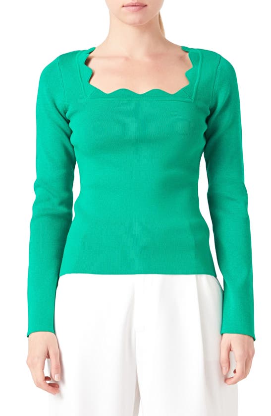 Shop Endless Rose Scallop Square Neck Sweater In Green