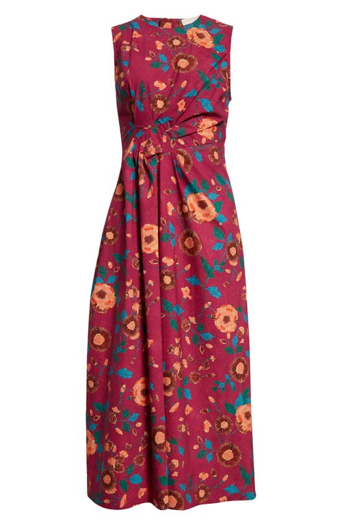 Shop Ulla Johnson Davina Floral Twisted Waist Midi Dress In Ruby Flora