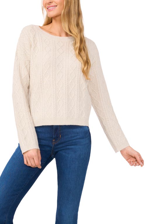 CeCe Sequin Cable Stitch Sweater in Antique White 