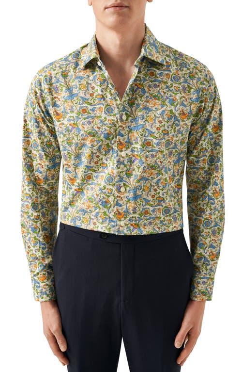 Slim Fit Floral Cotton Dress Shirt in Natural