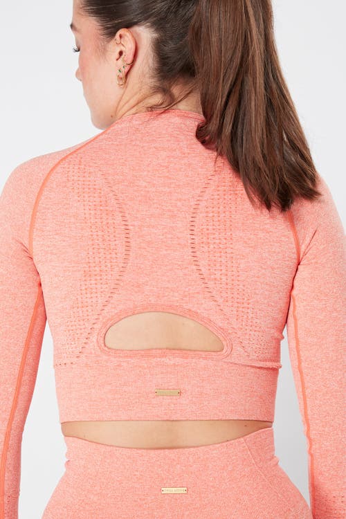 Shop Twill Active Recycled Seamless Marl Laser Cut Full Sleeve Crop Top In Coral