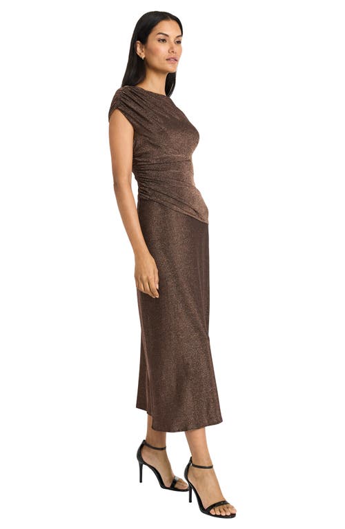 Shop Maggy London Cap Sleeve Metallic Midi Dress In Copper