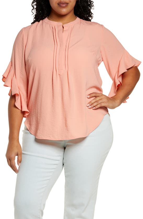 Vince Camuto Ruffle Sleeve Blouse In Canyon Coral