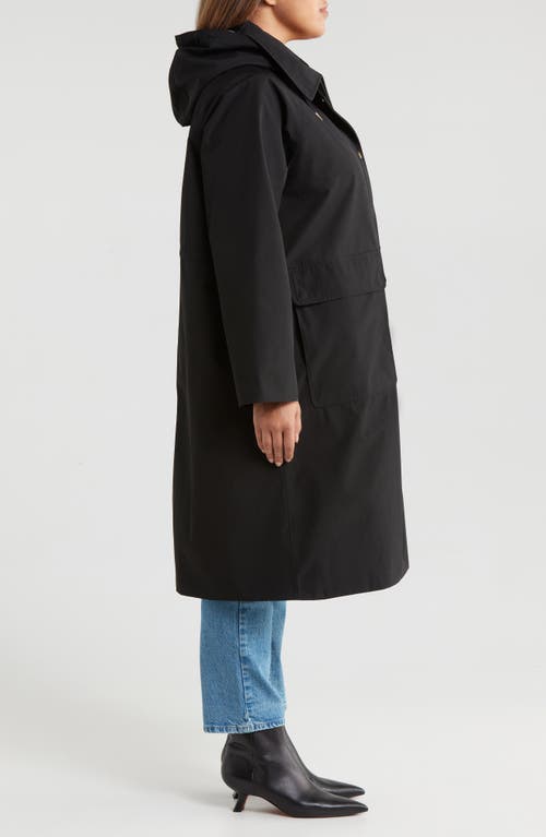 Shop Barbour Francis Waterproof Insulated Long Coat With Removable Hood In Black/ancient