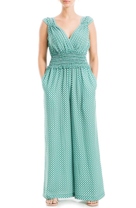 Smocked Waist Wide Leg Crepe Jumpsuit