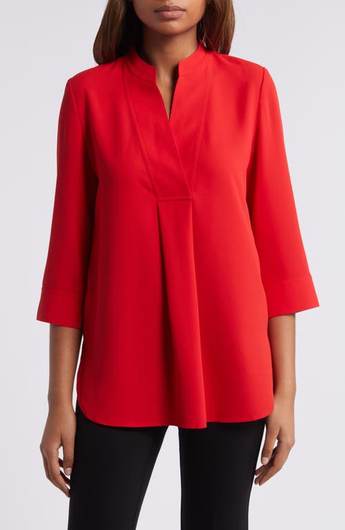 Shop Anne Klein Split Neck Woven Tunic In Bright Crimson