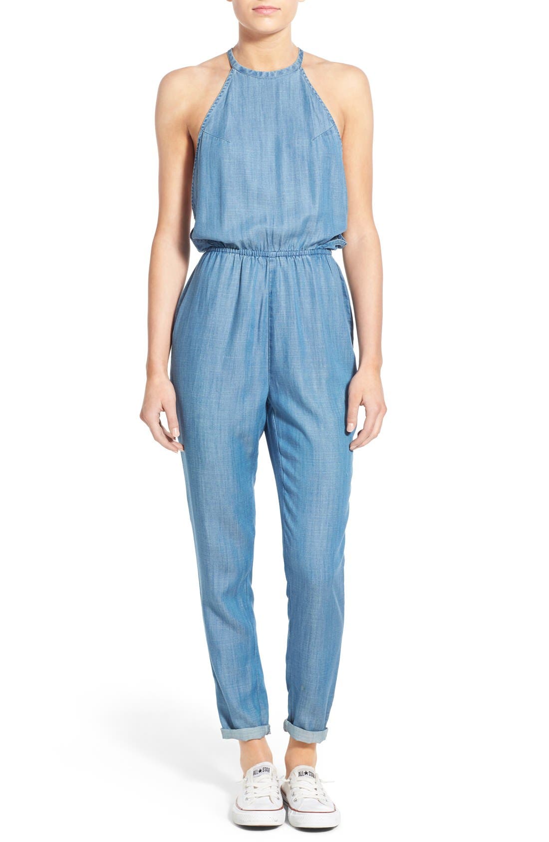 RVCA 'Be About It' Halter Chambray Jumpsuit Nordstrom