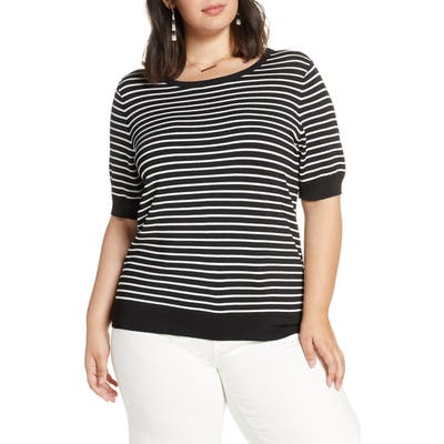 Plus Size Halogen Stripe Sweater, Black