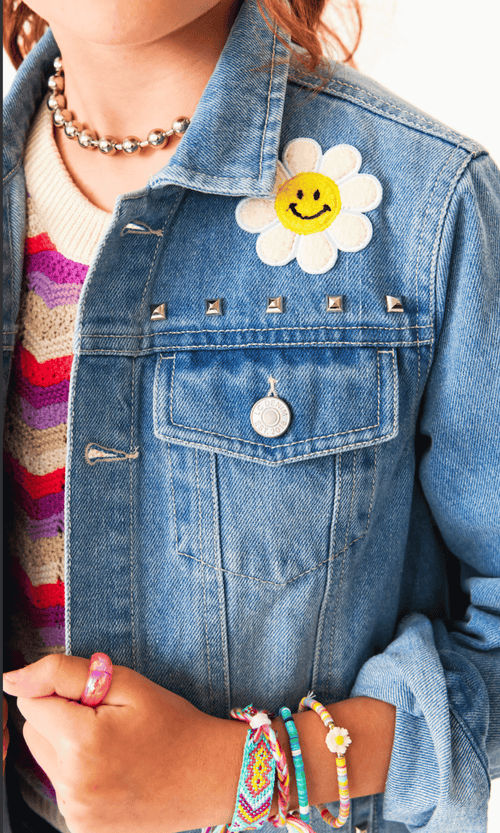 Little Chicken Girls' Jeweled Patched Denim Jacket, Little Kid, Big Kid In Light Denim