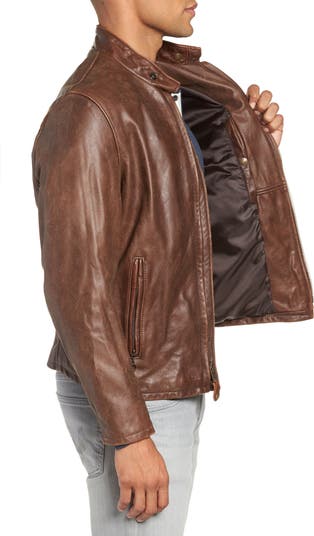 Schott NYC Café Racer Hand Vintaged Cowhide Leather Jacket | Nordstrom