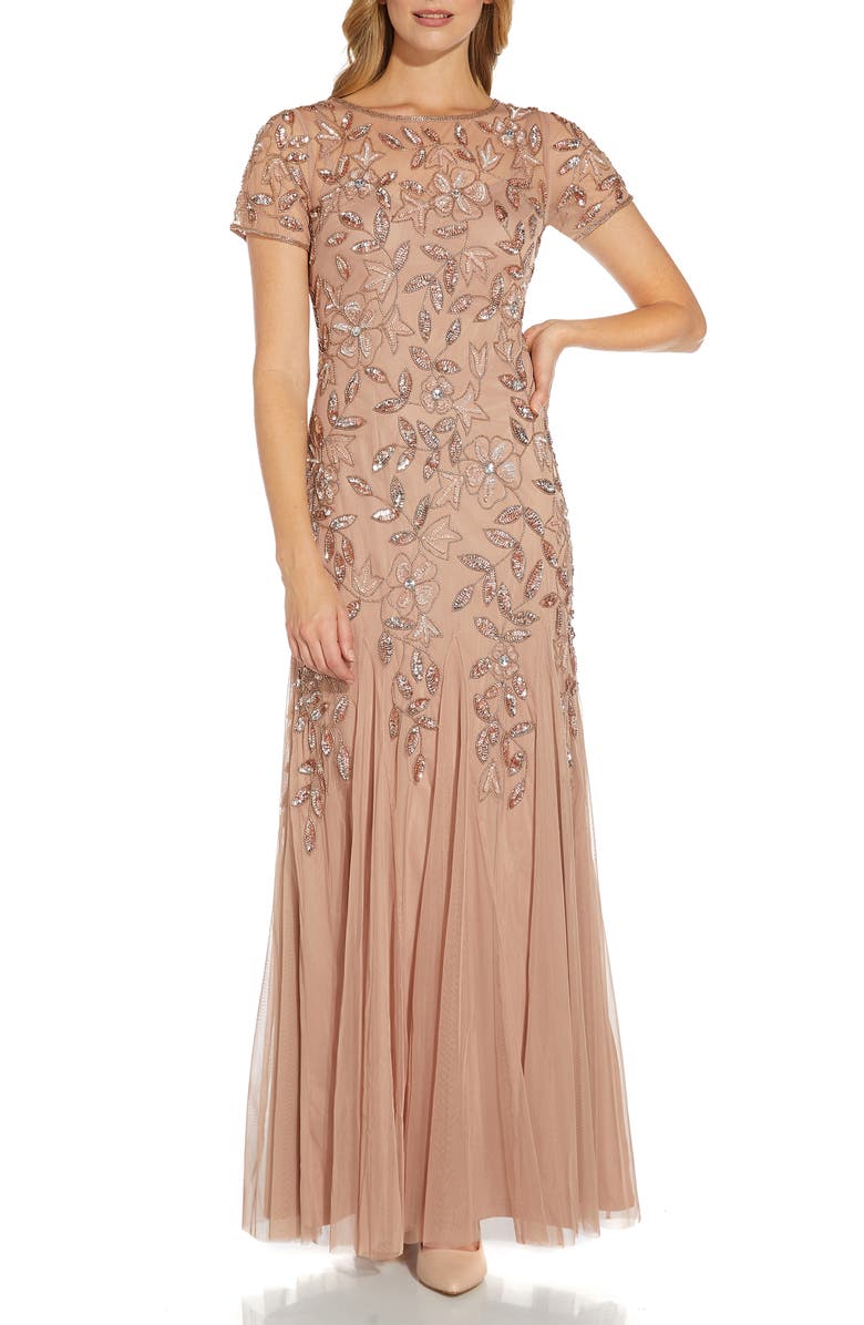 Adrianna Papell Floral Embroidered Beaded Trumpet Gown | Nordstrom