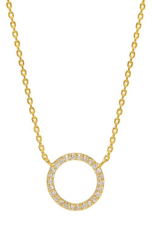 Large Pavé Crystal Circle Pendant Necklace in Gold