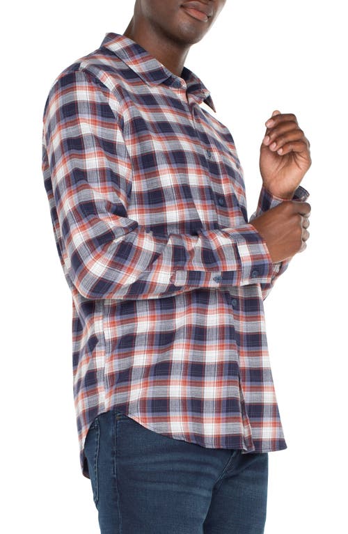 Shop Liverpool Plaid Button-up Shirt In Navy/off White/brick