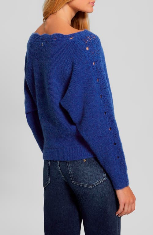 Shop Guess Malorie Pointelle Detail Dolman Sleeve Sweater In Surfing Blue