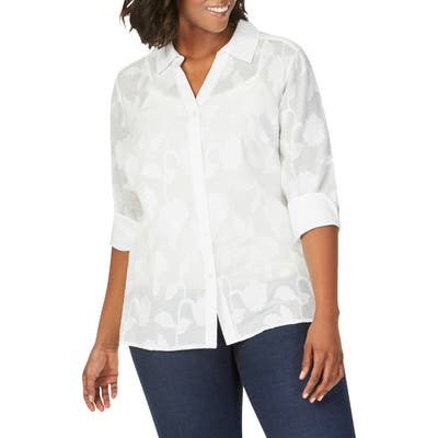Plus Size Foxcroft Maria Clip Floral Shirt, White