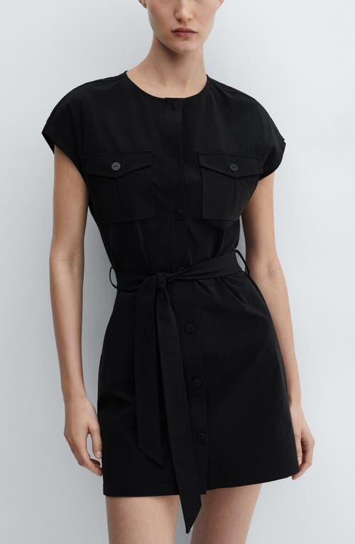 Mango Cap Sleeve Belted Minidress In Black