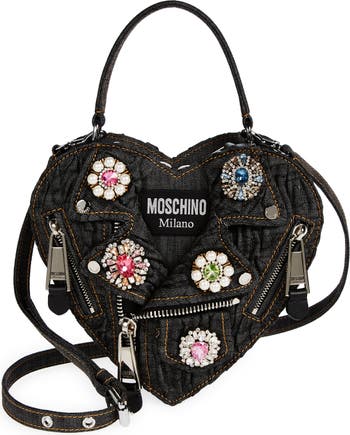 Moschino Leather Shoulder Bag In Fantasy Print Black At Nordstrom