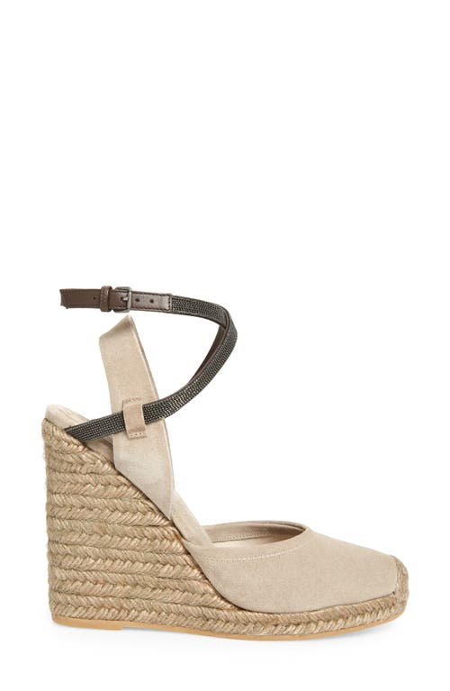 Shop Brunello Cucinelli Monili Trim Espadrille Wedge Sandal In Ice