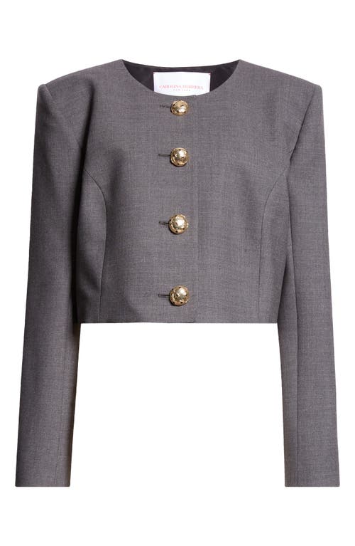 Carolina Herrera Collarless Stretch Virgin Wool Crop Jacket In Melange Grey