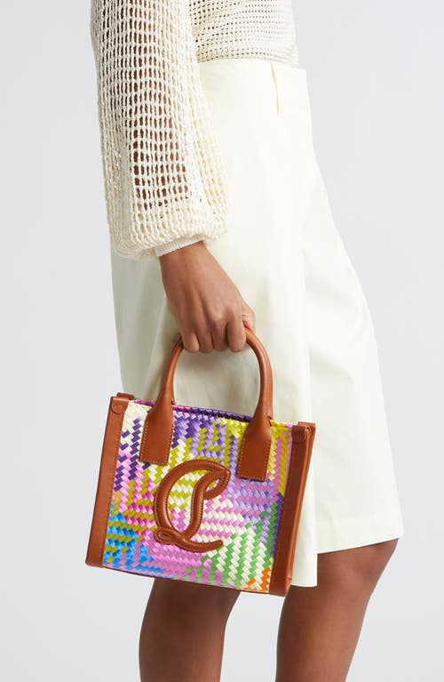 Shop Christian Louboutin Mini By My Side Woven Tote In 6382 Multi/cuoio/cuoio