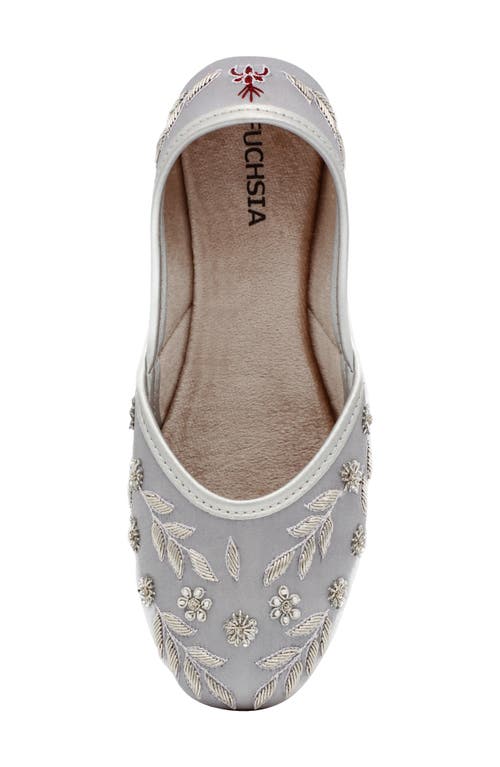 Fuchsia Amira Silver Embroidery Flat In Silver