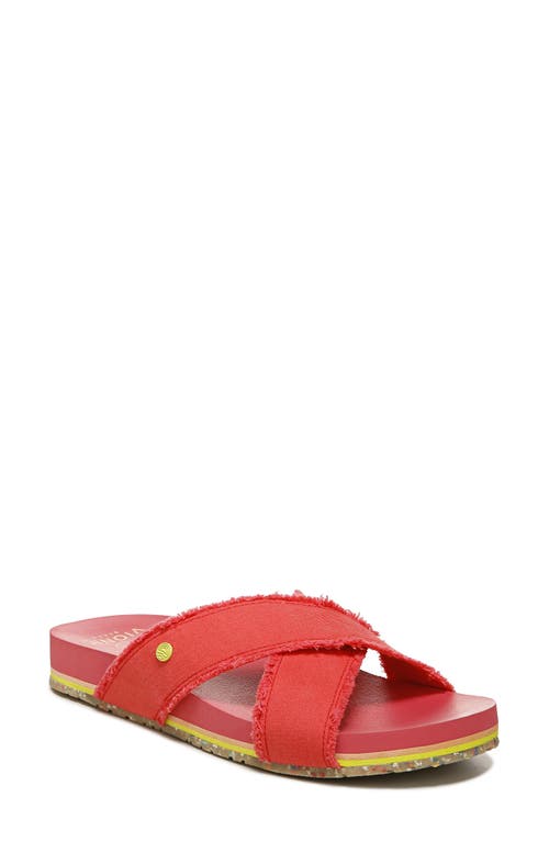 Panama Frayed Strap Slide Sandal in Poppy Red