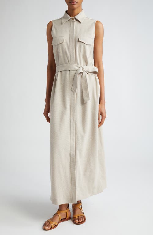 Lampo Belted Sleeveless Cotton Jersey Maxi Shirtdress in Beige