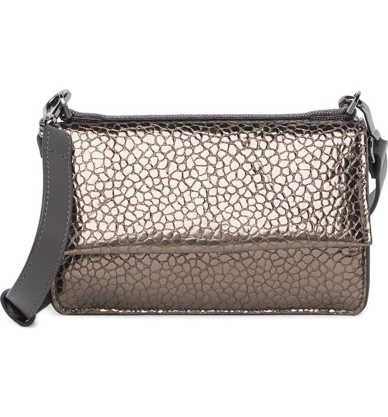 BRUNELLO CUCINELLI Croc-Embossed Metallic Leather Shoulder Bag, Main, color, 002