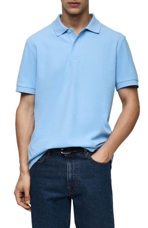 Shop Mango Relaxed Cotton Piqué Knit Polo In China Blue