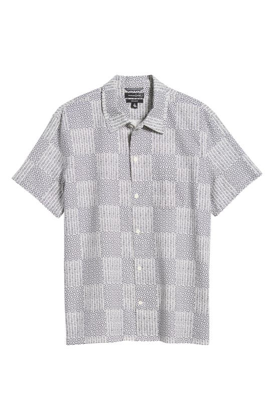 Shop Treasure & Bond Patchwork Linen & Cotton Short Sleeve Button-up Shirt In Ivory- Navy Foulard Patchwork