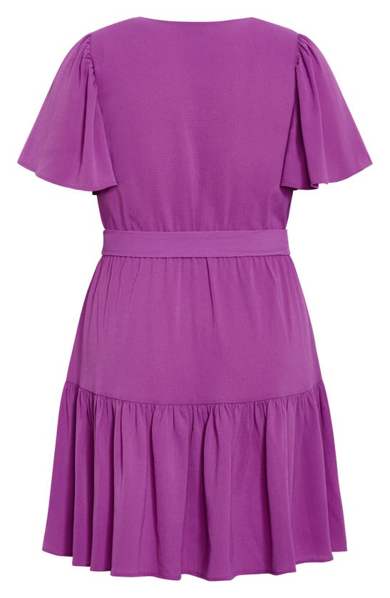 Shop City Chic Catherine Tiered Flutter Sleeve Faux Wrap Dress In Wisteria