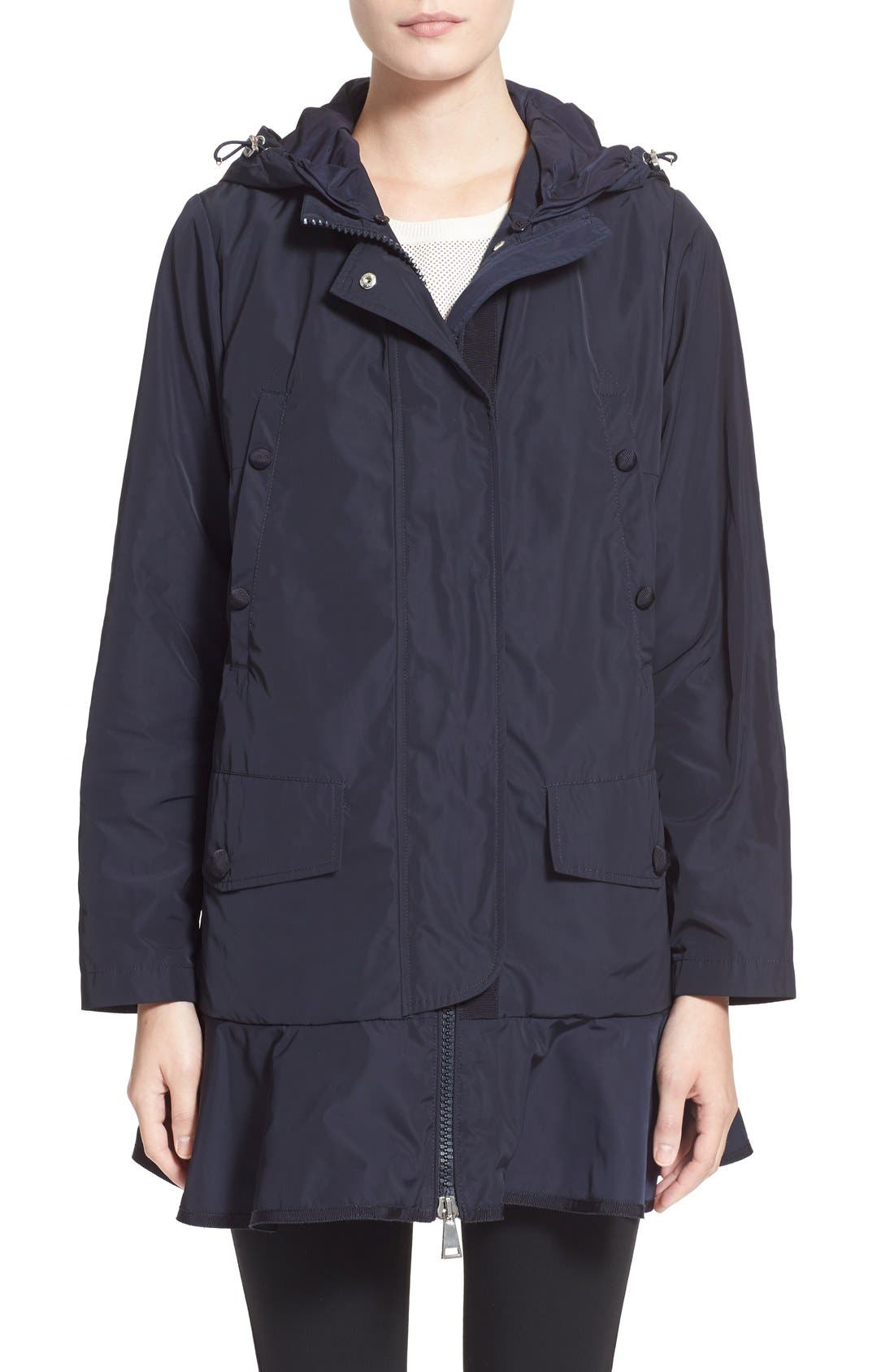Moncler 'Chevaine' Water Resistant Peplum Hem Long Rain Coat Nordstrom