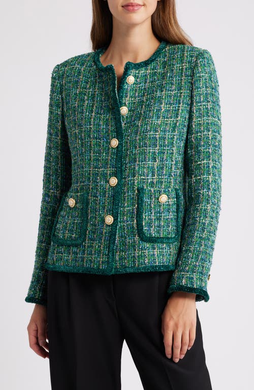 Shop Tahari Asl Bouclé Jacket In Juniper Multi