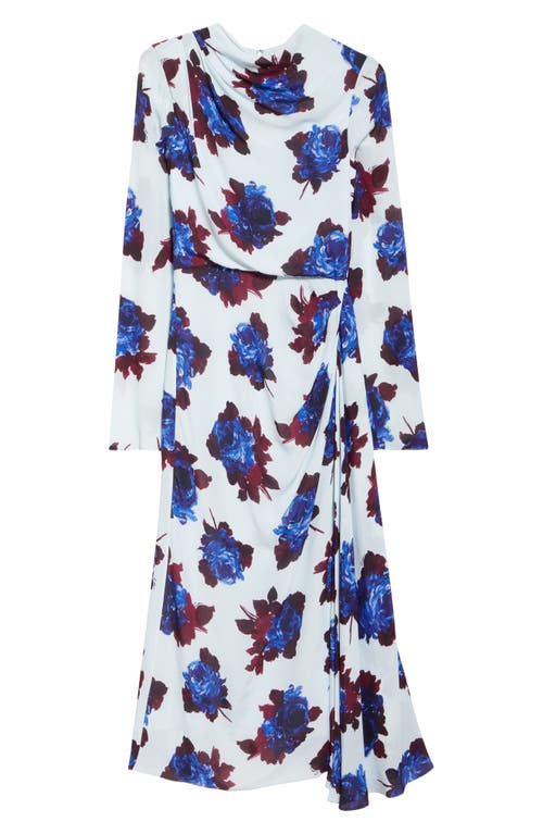 Shop Erdem Rossini Rose Floral Long Sleeve Crepe Midi Dress In Rossini Rose Ice Blue