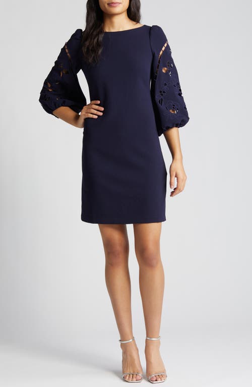 Vince Camuto Eyelet Sleeve Crepe Shift Dress at Nordstrom,