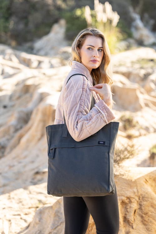 Terra Thread Organic Cotton Canvas Work Tote Bag In Charcoal Grey