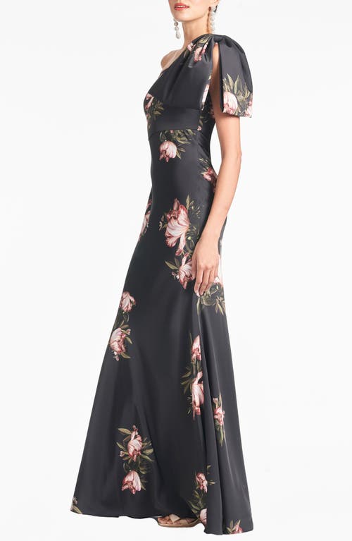 Shop Sachin & Babi Aubrey Floral One-shoulder Satin Crepe Mermaid Gown In Noir Blossom