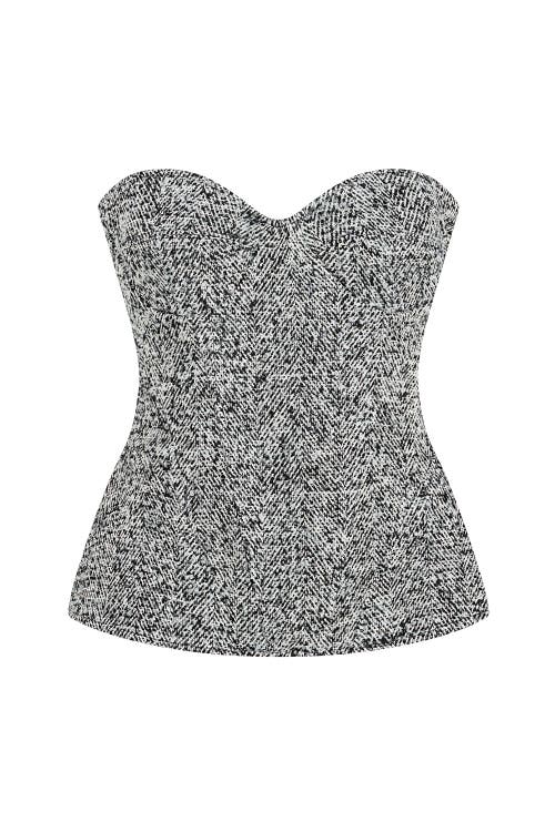 Shop Nocturne Strapless Sweetheart Neck Top In Grey