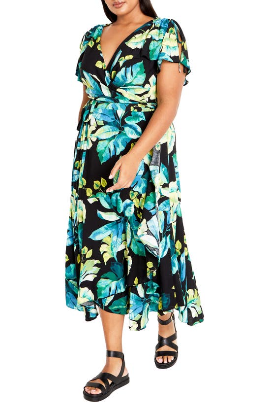Shop City Chic Imogen Floral Maxi Wrap Dress In Tropical Oasis