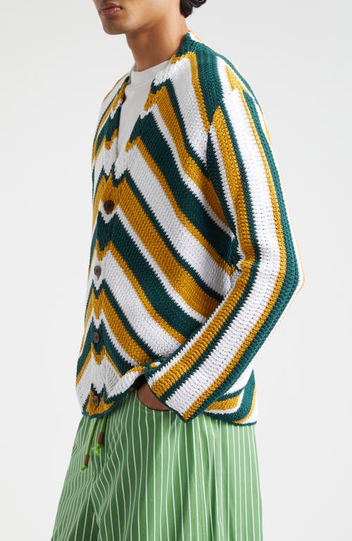 Shop Marni Chevron Stripe Cardigan In Turquoise