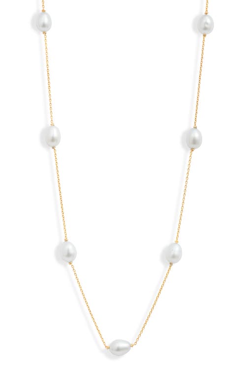 Poppy Finch Oval Cultured Pearl Station Necklace in Pearl/14K Yellow Gold at Nordstrom, Size 16